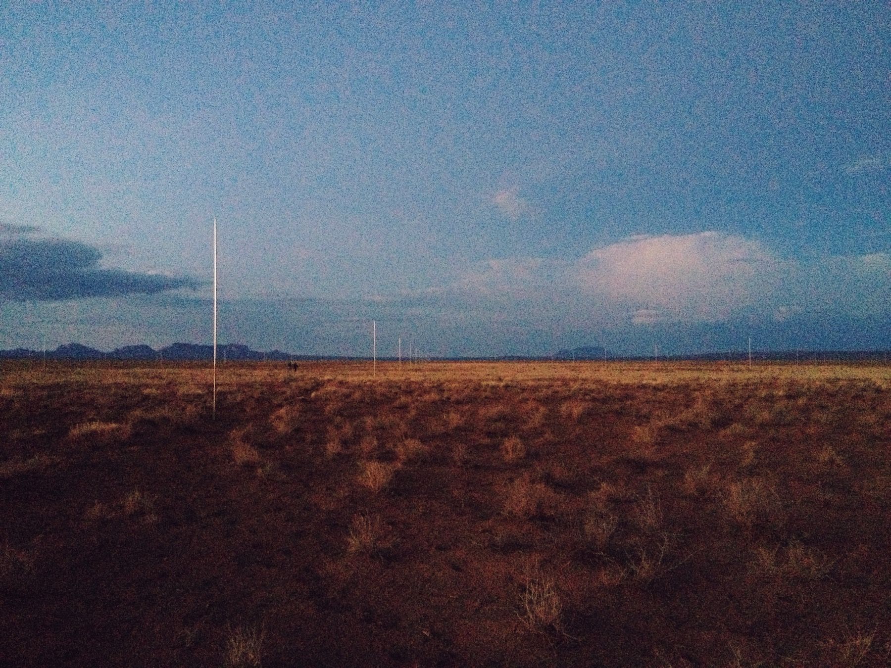 Walter de Maria's Lightning Fields at dusk.